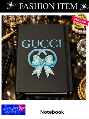 NOTEBOOK: Black & Blue Featuring a Blue Bow w/Pink Hearts, NWOT